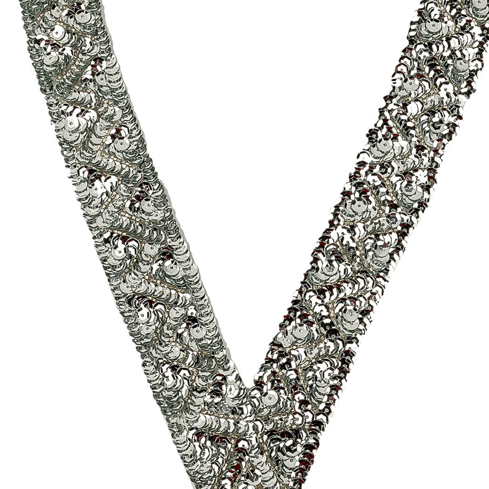Vintage Silver Sequins and Beaded Pointy Collar Applique - 15" x 8"