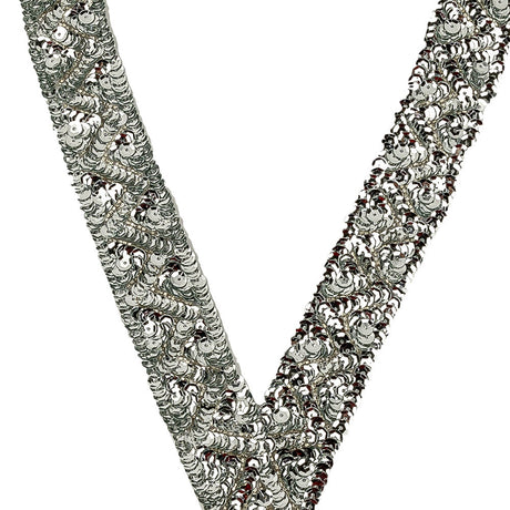 Vintage Silver Sequins and Beaded Pointy Collar Applique - 15" x 8"