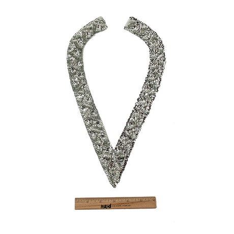 Vintage Silver Sequins and Beaded Pointy Collar Applique - 15" x 8"