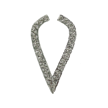 Vintage Silver Sequins and Beaded Pointy Collar Applique - 15" x 8"