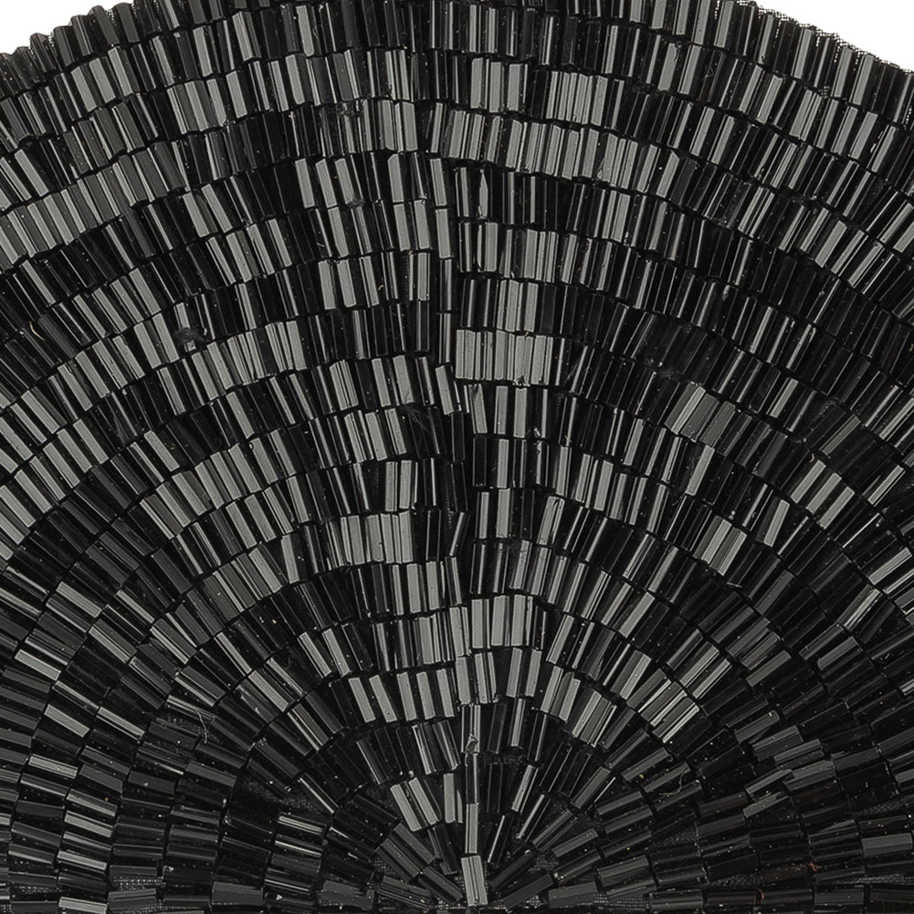 Vintage Black Bugle Beaded Domed Fan Applique - 3.5" x 6.875"