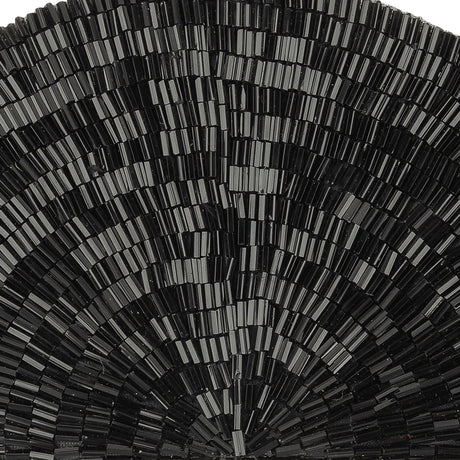 Vintage Black Bugle Beaded Domed Fan Applique - 3.5" x 6.875"