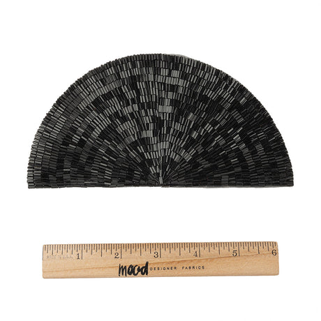 Vintage Black Bugle Beaded Domed Fan Applique - 3.5" x 6.875"