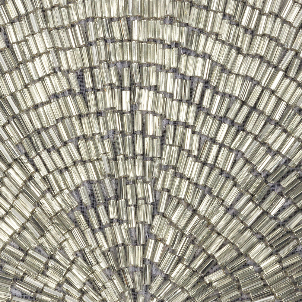 Vintage Silver Lined Bugle Beaded Half Circle Applique - 3.5" x 6.875"