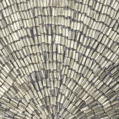 Vintage Silver Lined Bugle Beaded Half Circle Applique - 3.5" x 6.875"