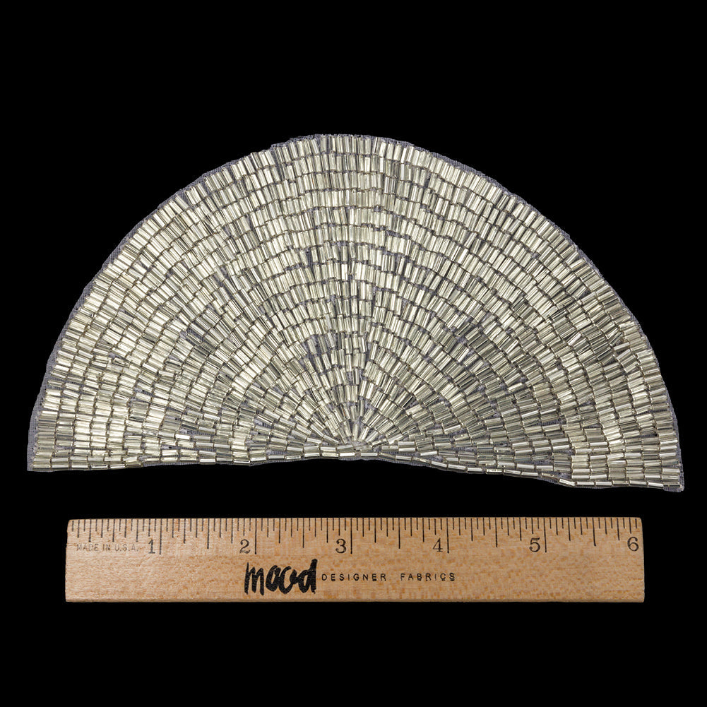 Vintage Silver Lined Bugle Beaded Half Circle Applique - 3.5" x 6.875"