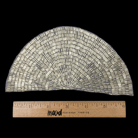 Vintage Silver Lined Bugle Beaded Half Circle Applique - 3.5" x 6.875"