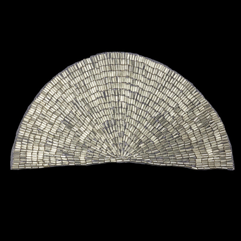 Vintage Silver Lined Bugle Beaded Half Circle Applique - 3.5" x 6.875"