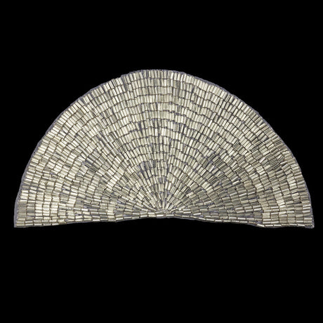 Vintage Silver Lined Bugle Beaded Half Circle Applique - 3.5" x 6.875"