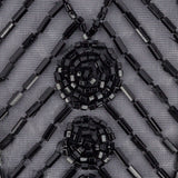 Vintage Black Bugle and Chop Beaded Abstract Applique - 7.25" x 3.25"