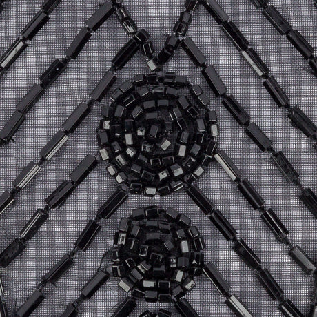 Vintage Black Bugle and Chop Beaded Abstract Applique - 7.25" x 3.25"