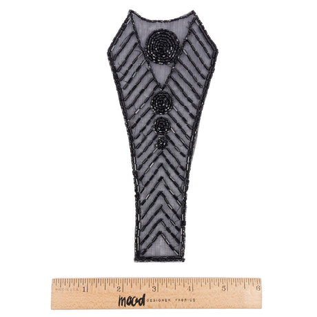 Vintage Black Bugle and Chop Beaded Abstract Applique - 7.25" x 3.25"
