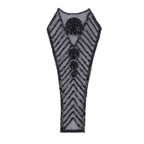 Vintage Black Bugle and Chop Beaded Abstract Applique - 7.25" x 3.25"