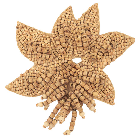Vintage Light and Natural Wood Beaded Leaf Bouquet Applique - 3" x 3.25"