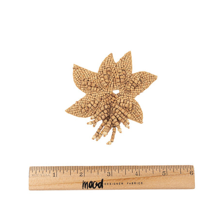 Vintage Light and Natural Wood Beaded Leaf Bouquet Applique - 3" x 3.25"