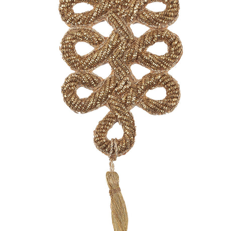 Vintage Gold Lurex Bullion Stitch Knot Applique with Tassel - 5.75" x 2"