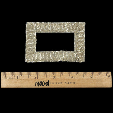 Vintage Silver Rectangular Frame Beaded Applique - 3.25" x 2.25"