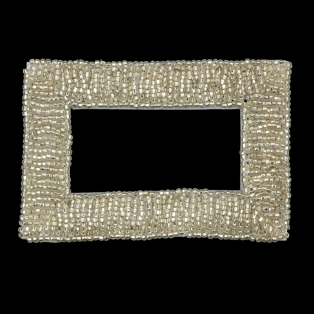 Vintage Silver Rectangular Frame Beaded Applique - 3.25" x 2.25"