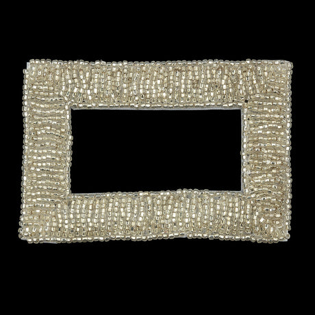Vintage Silver Rectangular Frame Beaded Applique - 3.25" x 2.25"