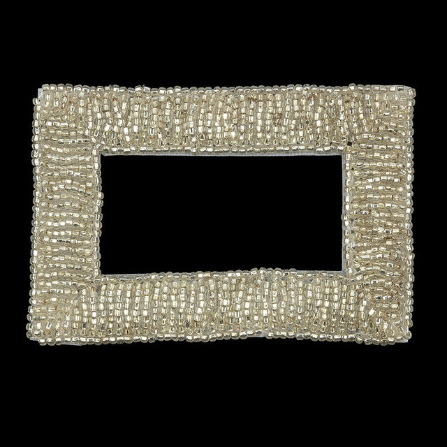 Vintage Silver Rectangular Frame Beaded Applique - 3.25" x 2.25"