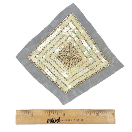 Vintage Iridescent Ivory and Gold Beaded and Sequins Diamond Applique - 5.25" x 5.25"