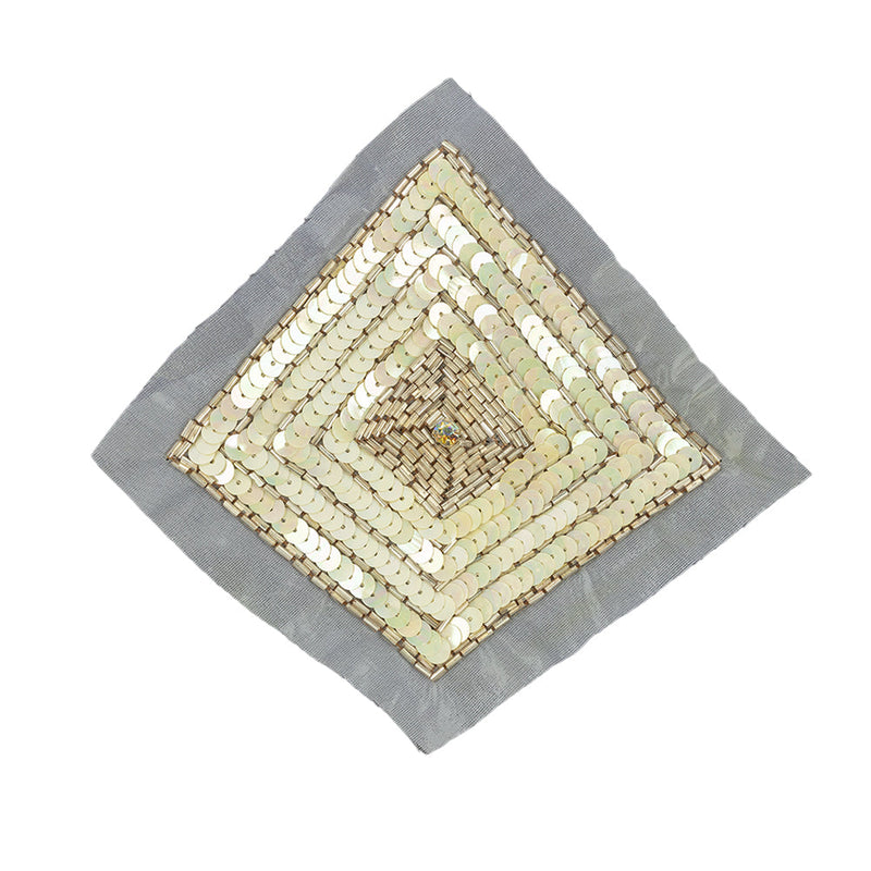 Vintage Iridescent Ivory and Gold Beaded and Sequins Diamond Applique - 5.25" x 5.25"