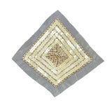 Vintage Iridescent Ivory and Gold Beaded and Sequins Diamond Applique - 5.25" x 5.25"