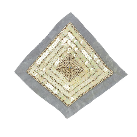 Vintage Iridescent Ivory and Gold Beaded and Sequins Diamond Applique - 5.25" x 5.25"