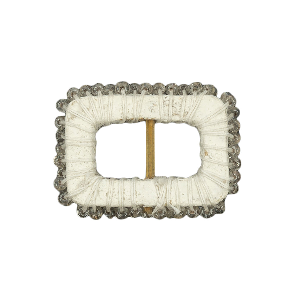 Vintage Silver Lined Beaded Rectangular Slider with Brass Bar- 0.875" x 1.125"