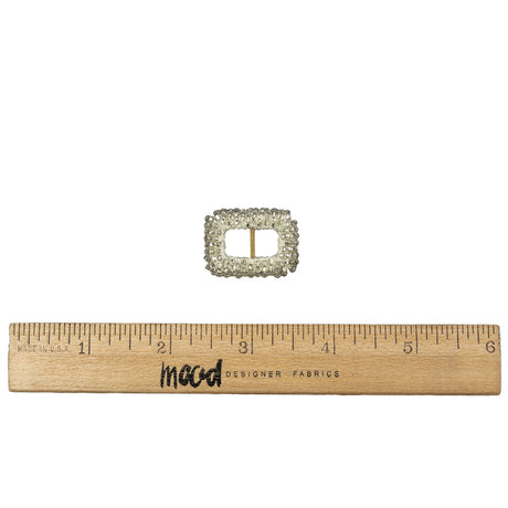 Vintage Silver Lined Beaded Rectangular Slider with Brass Bar- 0.875" x 1.125"