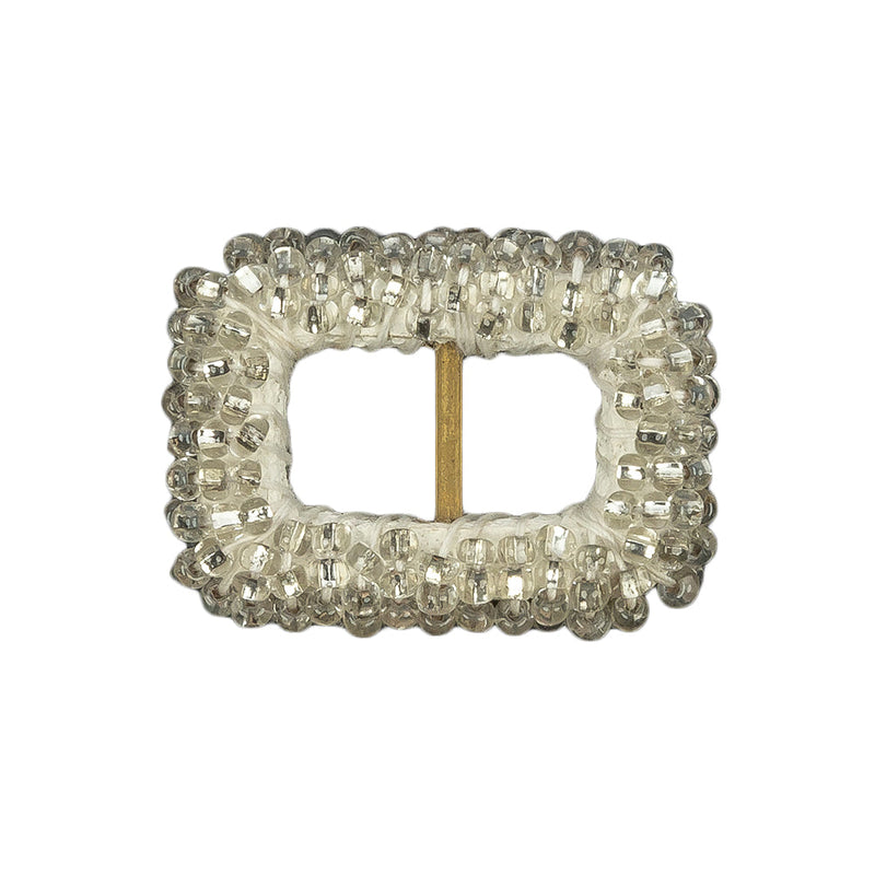 Vintage Silver Lined Beaded Rectangular Slider with Brass Bar- 0.875" x 1.125"