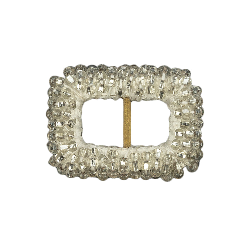 Vintage Silver Lined Beaded Rectangular Slider with Brass Bar- 0.875" x 1.125"