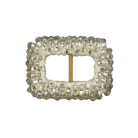 Vintage Silver Lined Beaded Rectangular Slider with Brass Bar- 0.875" x 1.125"