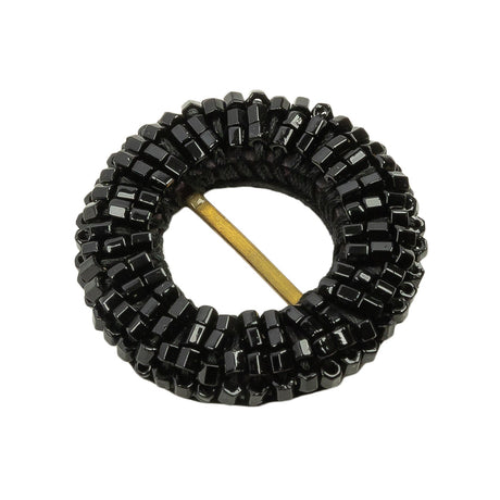 Vintage Jet Beaded Circular Slider with Brass Bar - 1.125"