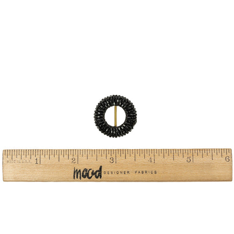Vintage Jet Beaded Circular Slider with Brass Bar - 1.125"