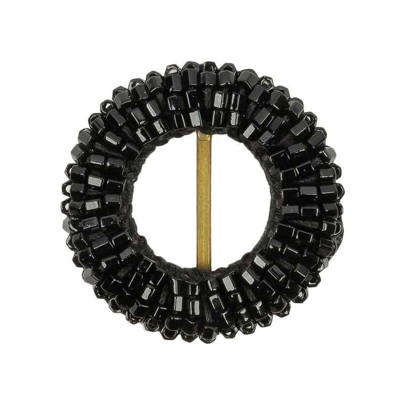 Vintage Jet Beaded Circular Slider with Brass Bar - 1.125"