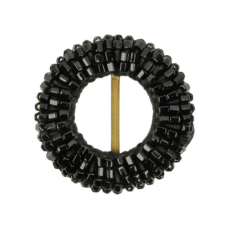 Vintage Jet Beaded Circular Slider with Brass Bar - 1.125"