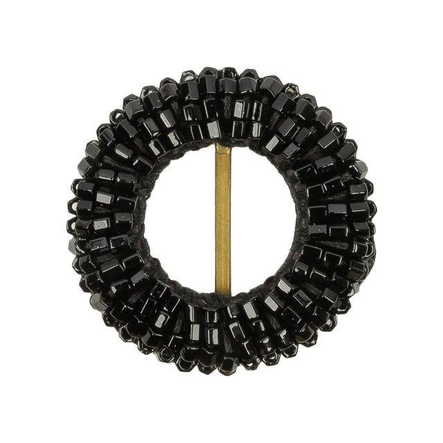Vintage Jet Beaded Circular Slider with Brass Bar - 1.125"