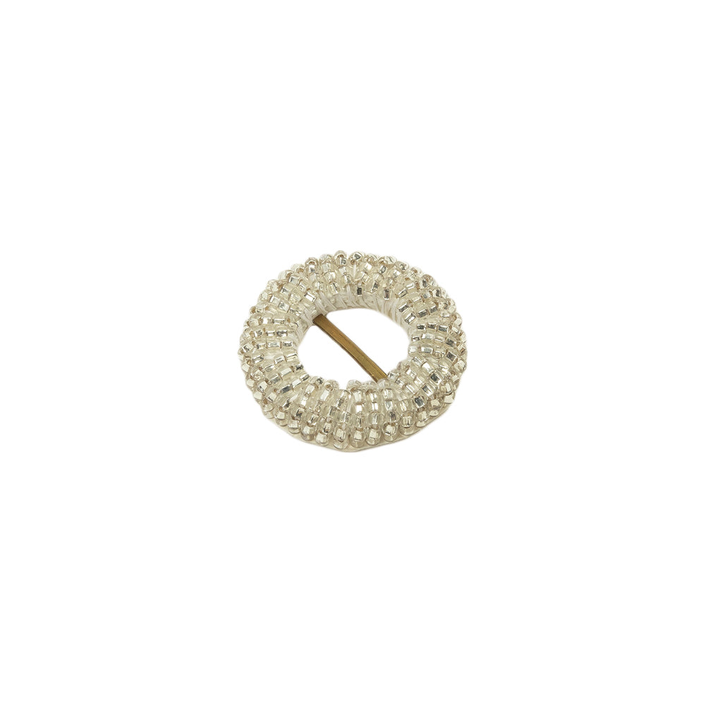 Vintage Silver-Lined Beaded Circular Slider with Brass Bar - 1.125"