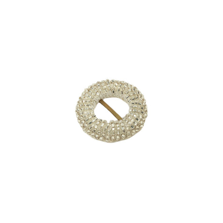 Vintage Silver-Lined Beaded Circular Slider with Brass Bar - 1.125"