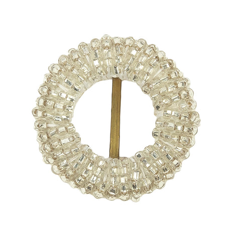 Vintage Silver-Lined Beaded Circular Slider with Brass Bar - 1.125"