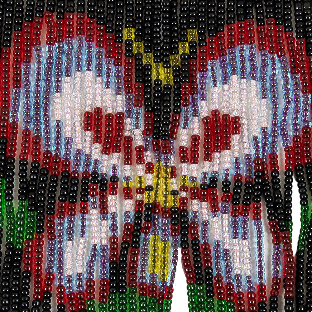 Vintage Red, Yellow and Black Butterfly Beaded Fringe Applique - 7" x 5.25"