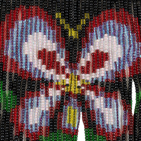 Vintage Red, Yellow and Black Butterfly Beaded Fringe Applique - 7" x 5.25"
