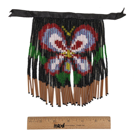Vintage Red, Yellow and Black Butterfly Beaded Fringe Applique - 7" x 5.25"