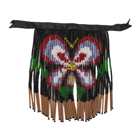 Vintage Red, Yellow and Black Butterfly Beaded Fringe Applique - 7" x 5.25"
