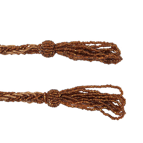 Vintage Bronze and Gold Beaded Braided Belt with Loop Tassels - 0.75" x 40"