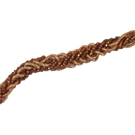 Vintage Bronze and Gold Beaded Braided Belt with Loop Tassels - 0.75" x 40"