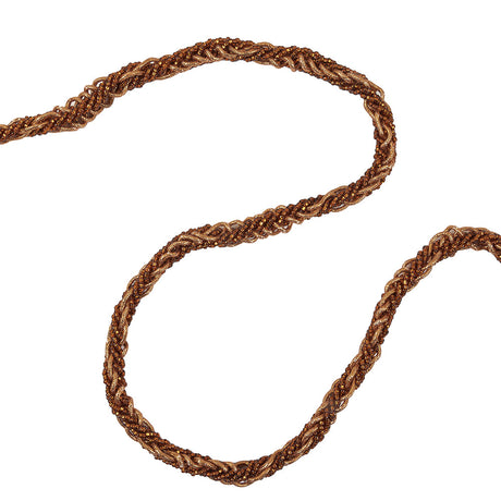 Vintage Bronze and Gold Beaded Braided Belt with Loop Tassels - 0.75" x 40"