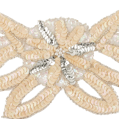 Vintage Ivory Multi, Crystral Iris and Silver Sequins Abstract Collar Applique - 6.75" x 16"