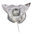 Vintage Silver Fabric Flower Pick with Silver Sequined Leaves - 5" x 4.25"
